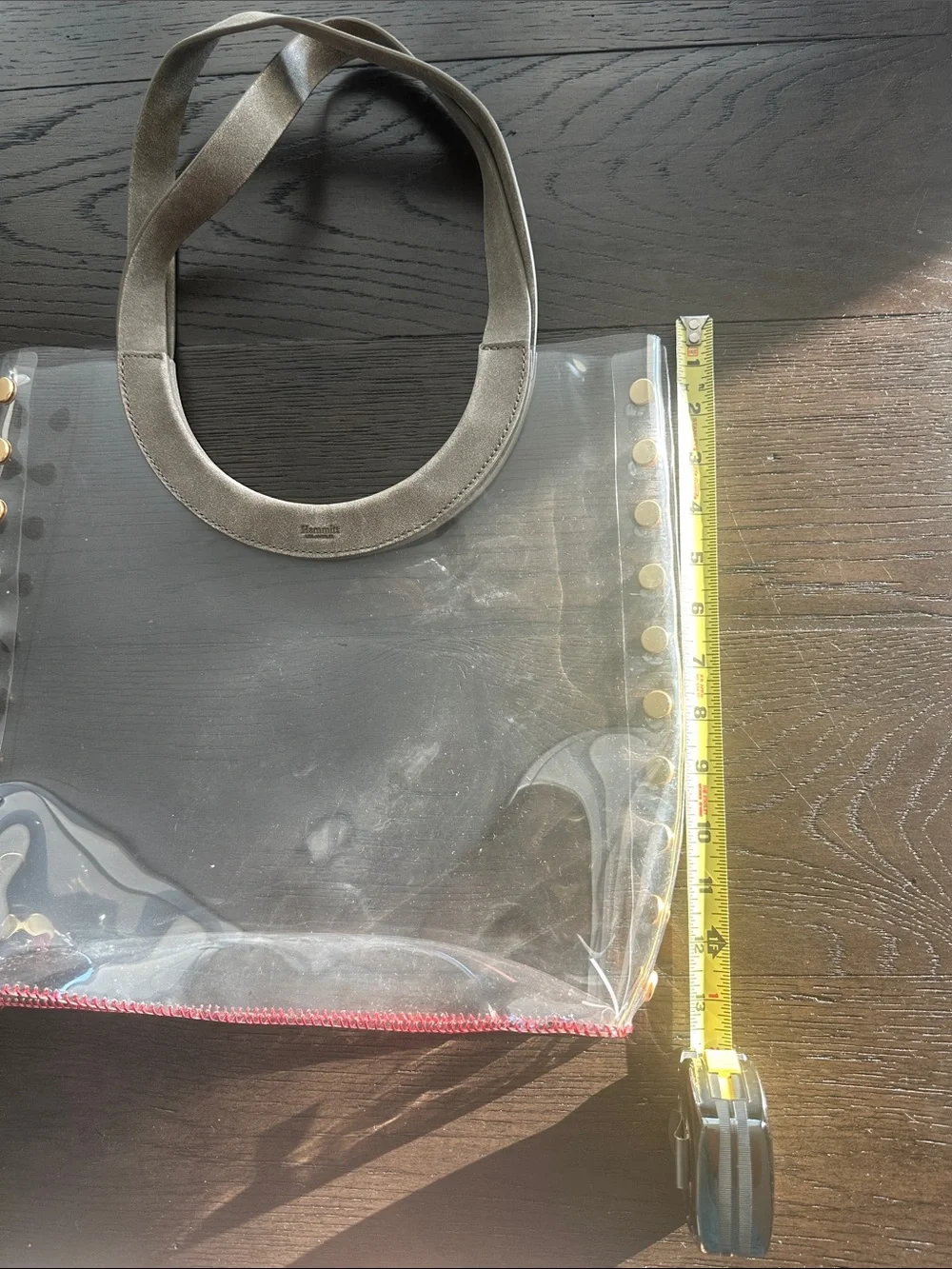 Hammitt Clear Tote Bag with Gold Studs and Taupe Handles - Picture 4 of 6